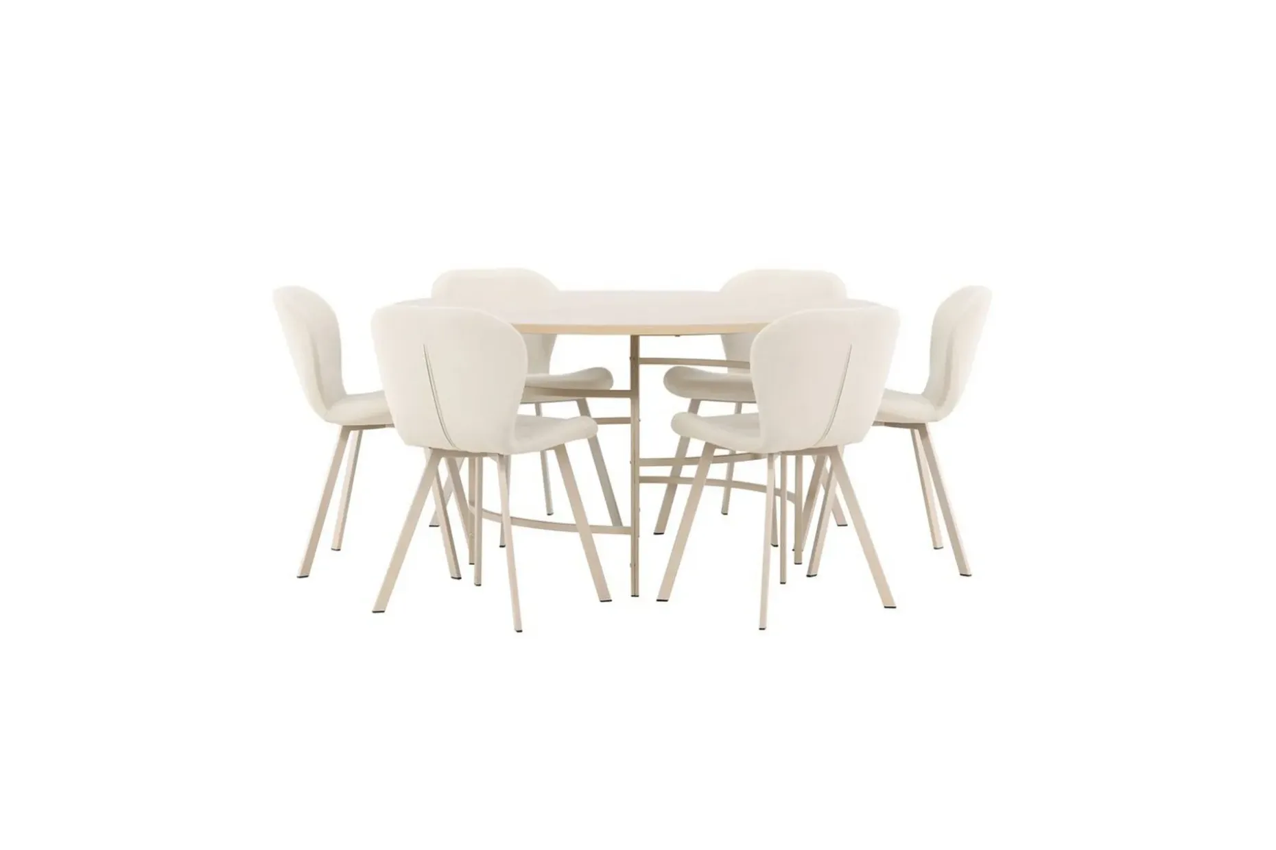 Spisegruppe Copenhagen Rund 140 cm Hvit/Beige med 6 Lilja-stoler