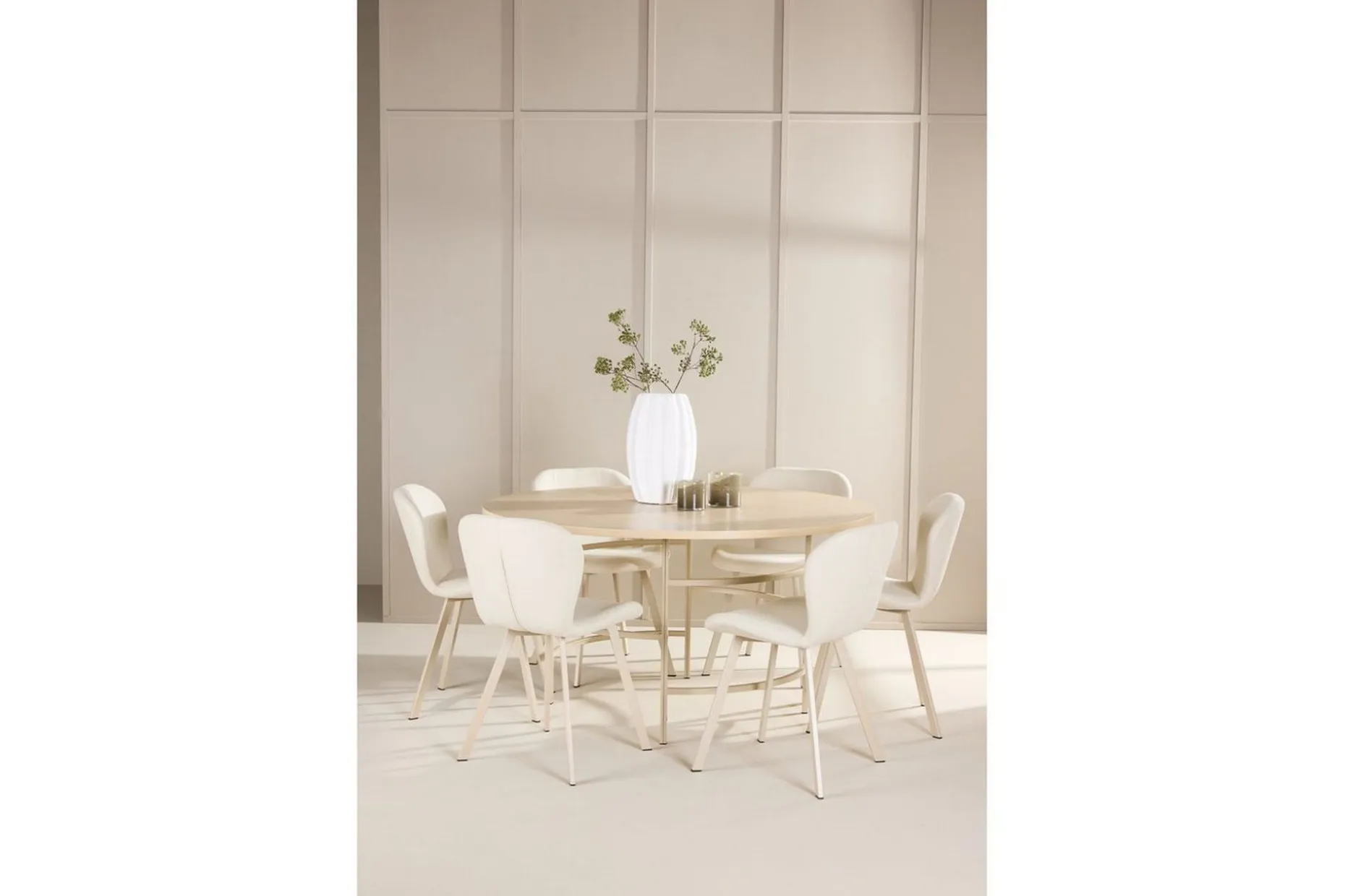 Spisegruppe Copenhagen Rund 140 cm Hvit/Beige med 6 Lilja-stoler