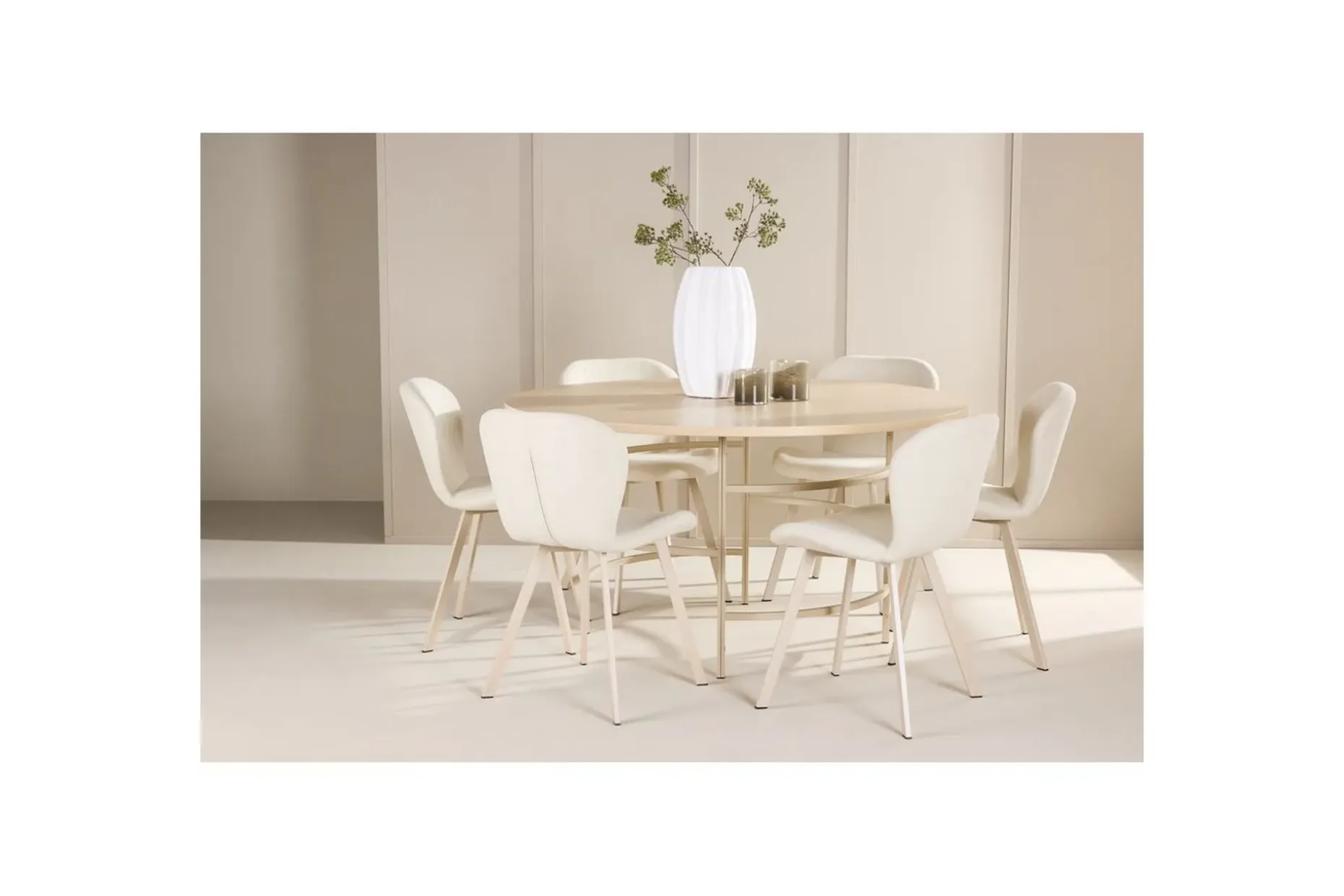 Spisegruppe Copenhagen Rund 140 cm Hvit/Beige med 6 Lilja-stoler