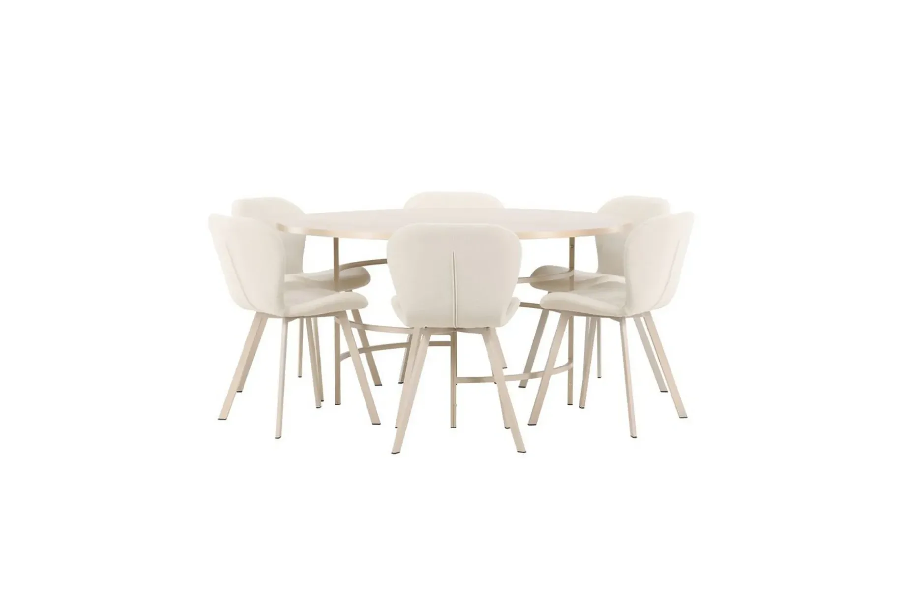 Spisegruppe Copenhagen Rund 140 cm Hvit/Beige med 6 Lilja-stoler