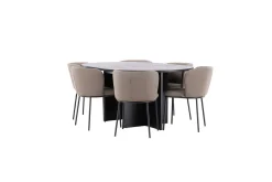 Spisegruppe Strada Rundt 120/170 cm Svart med Edina Stoler 6 stk, Svart / Brun