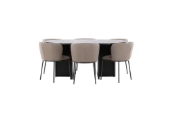Spisegruppe Strada Rundt 120/170 cm Svart med Edina Stoler 6 stk, Svart / Brun