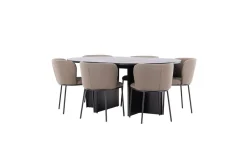 Spisegruppe Strada Rundt 120/170 cm Svart med Edina Stoler 6 stk, Svart / Brun