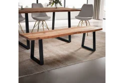 Spisestuebenk Wohnling Massivt tre med metallben trekant landlig stil Svart, Rett, 160 cm