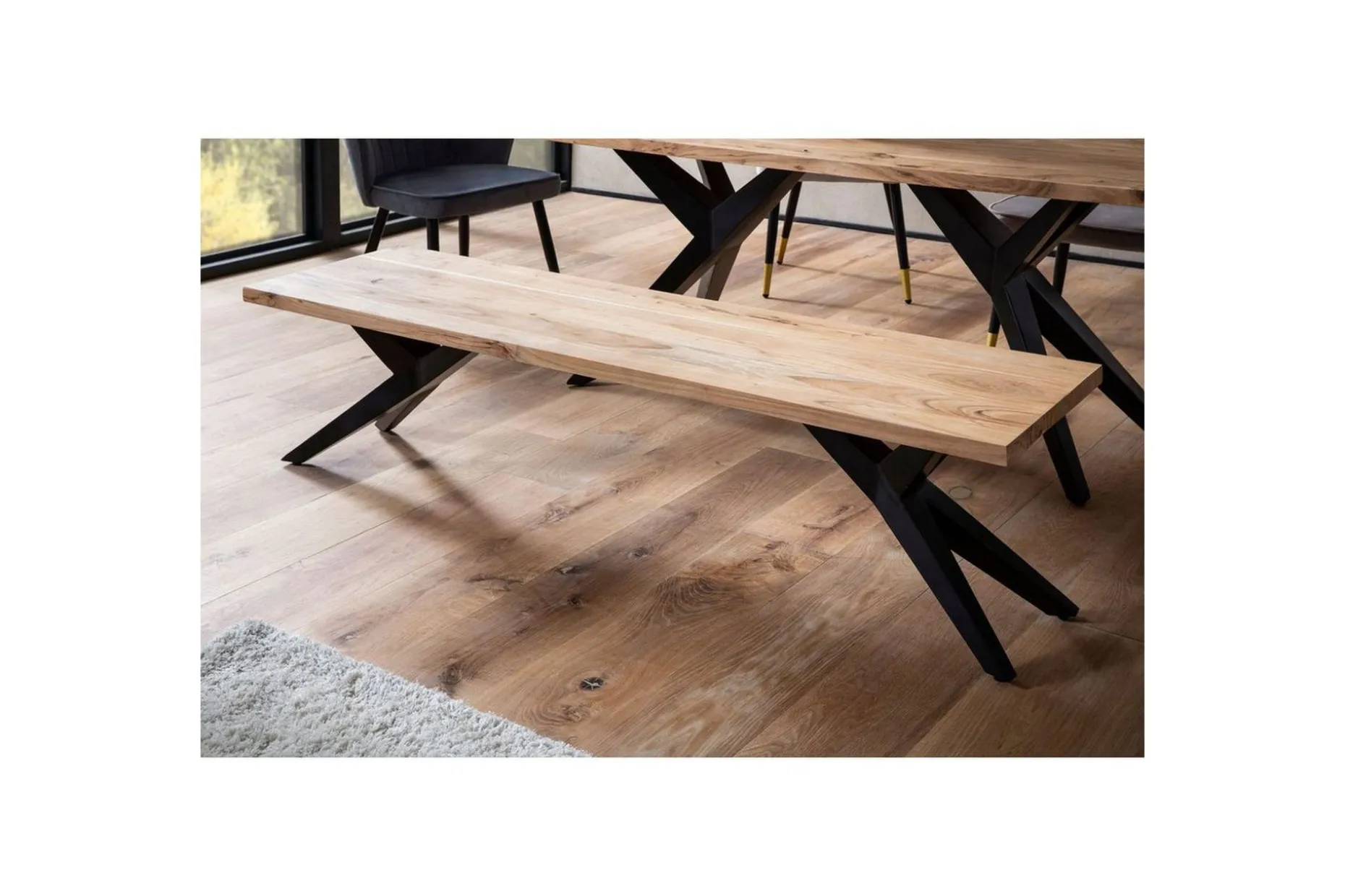 Spisestuebenk Wohnling massivt tre moderne loftstil med metallben 175 cm