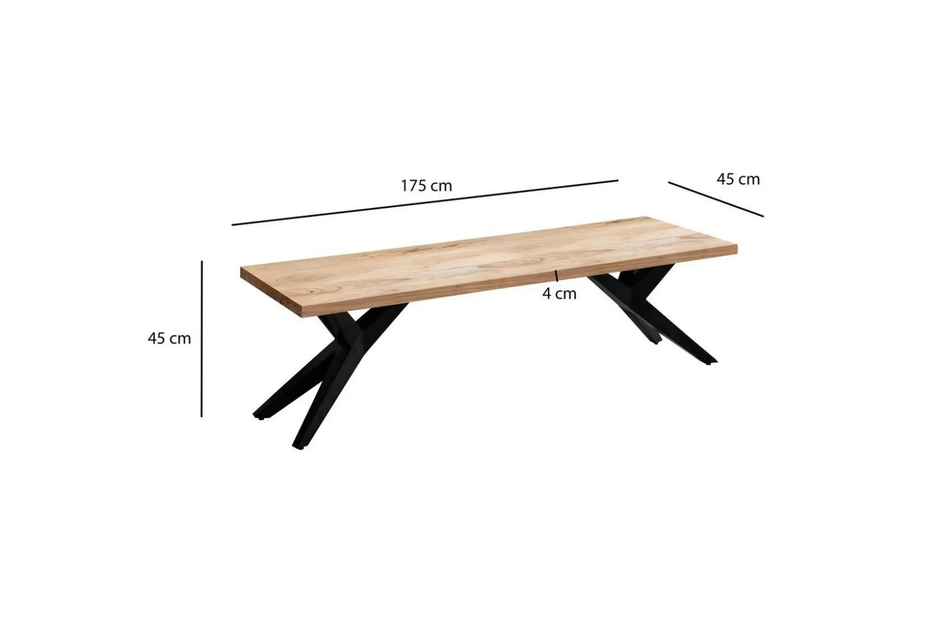 Spisestuebenk Wohnling massivt tre moderne loftstil med metallben 175 cm