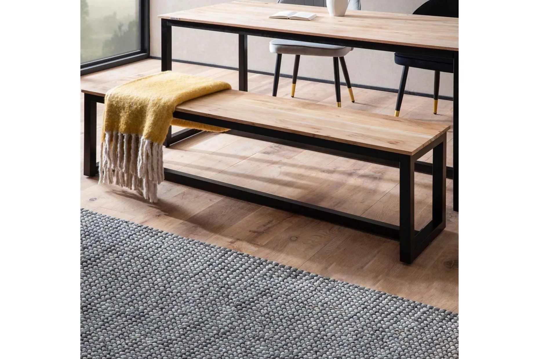 Spisestuebenk Wohnling massivt tre industriell loft stil med metallbein 120 cm