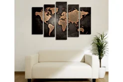 Stort lerretsbilde i 5 deler 105x70 cm - Verdenskart i metallisk stil