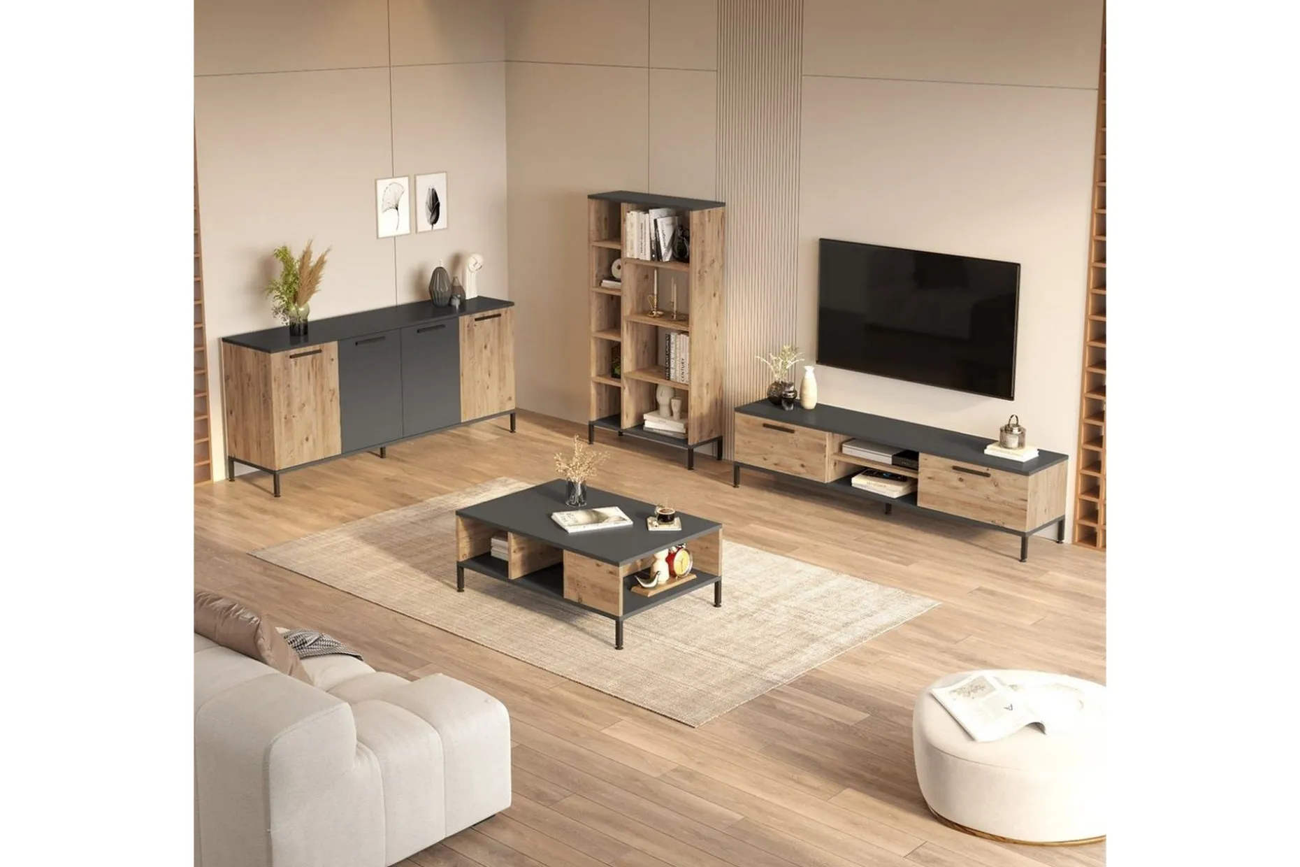 Stuemøbelsett Zephral Atlantic Pine / Antrasitt