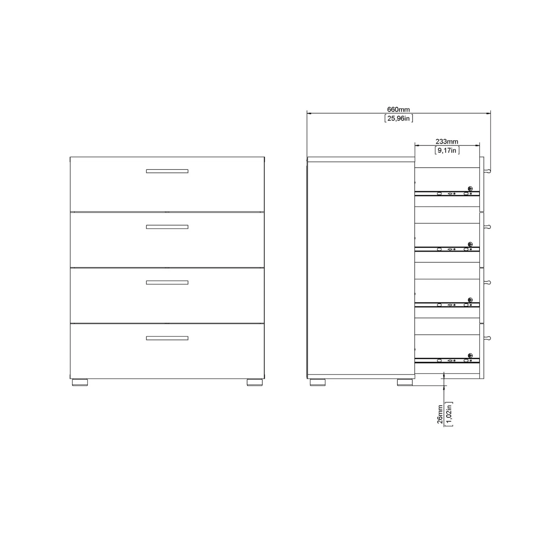 Suntia Kommode med 4 skuffer 70x40x82 cm