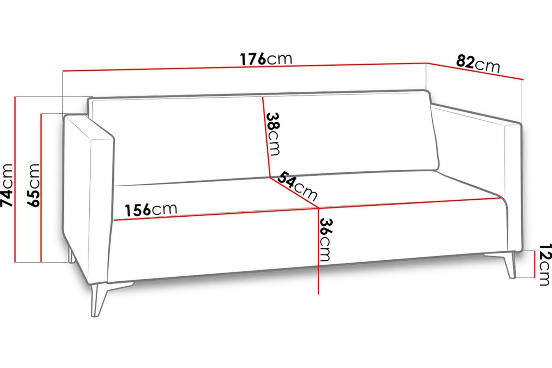 Szafir 3-seter Sofa 82x176 cm