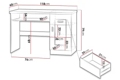 Tadeusz Skrivebord 118 cm med Oppbevaring Skuffer+Hylle+Skap