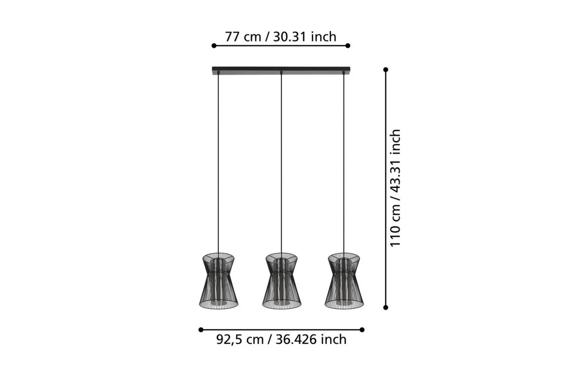 Takpendel Eglo Maseta med 3 Lamper Svart Svart-Transparent
