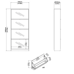 Tenor Skoskap 4 rom 70x24x162 cm