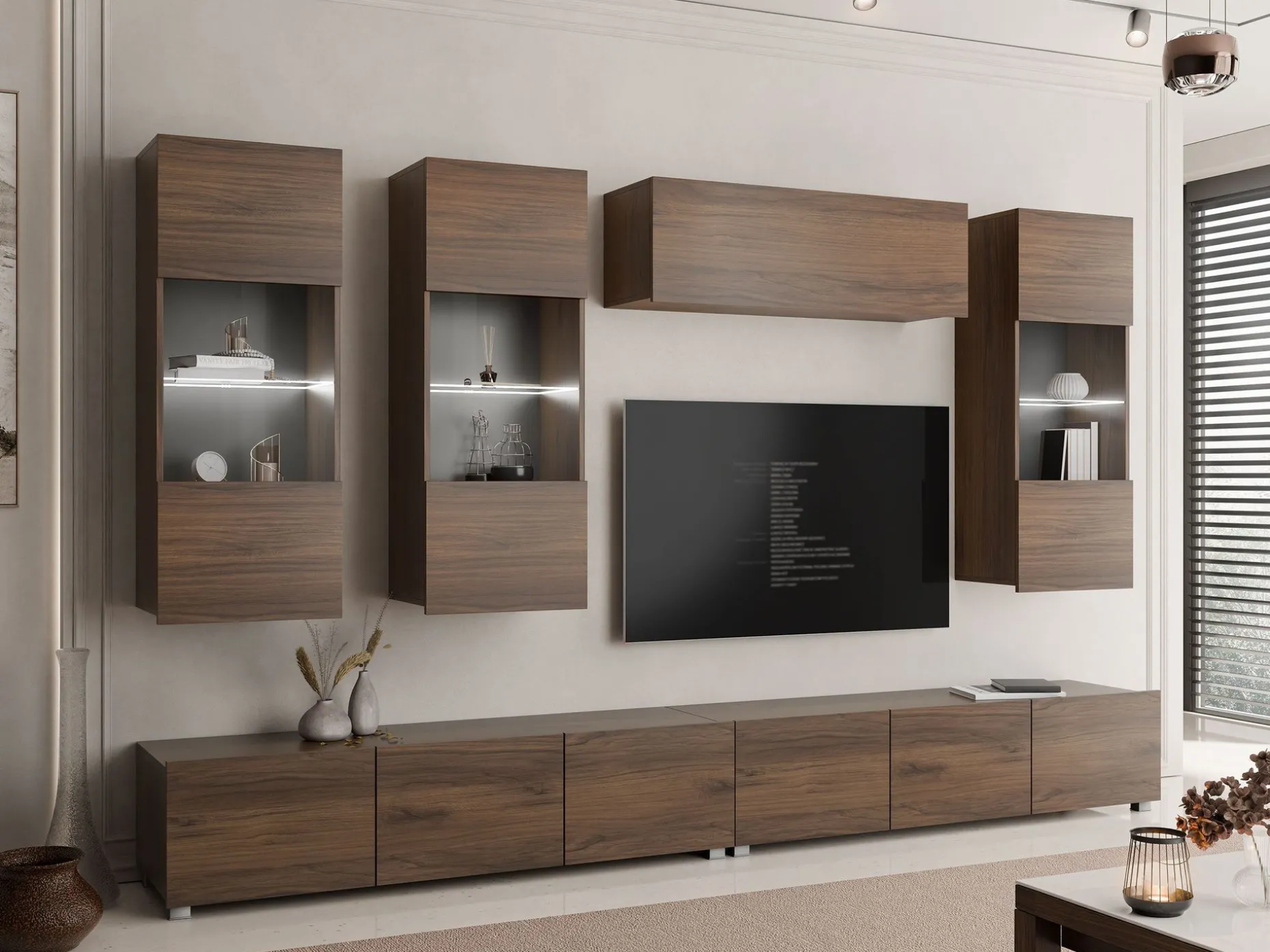 Tessan TV-veggseksjon med LED-belysning
