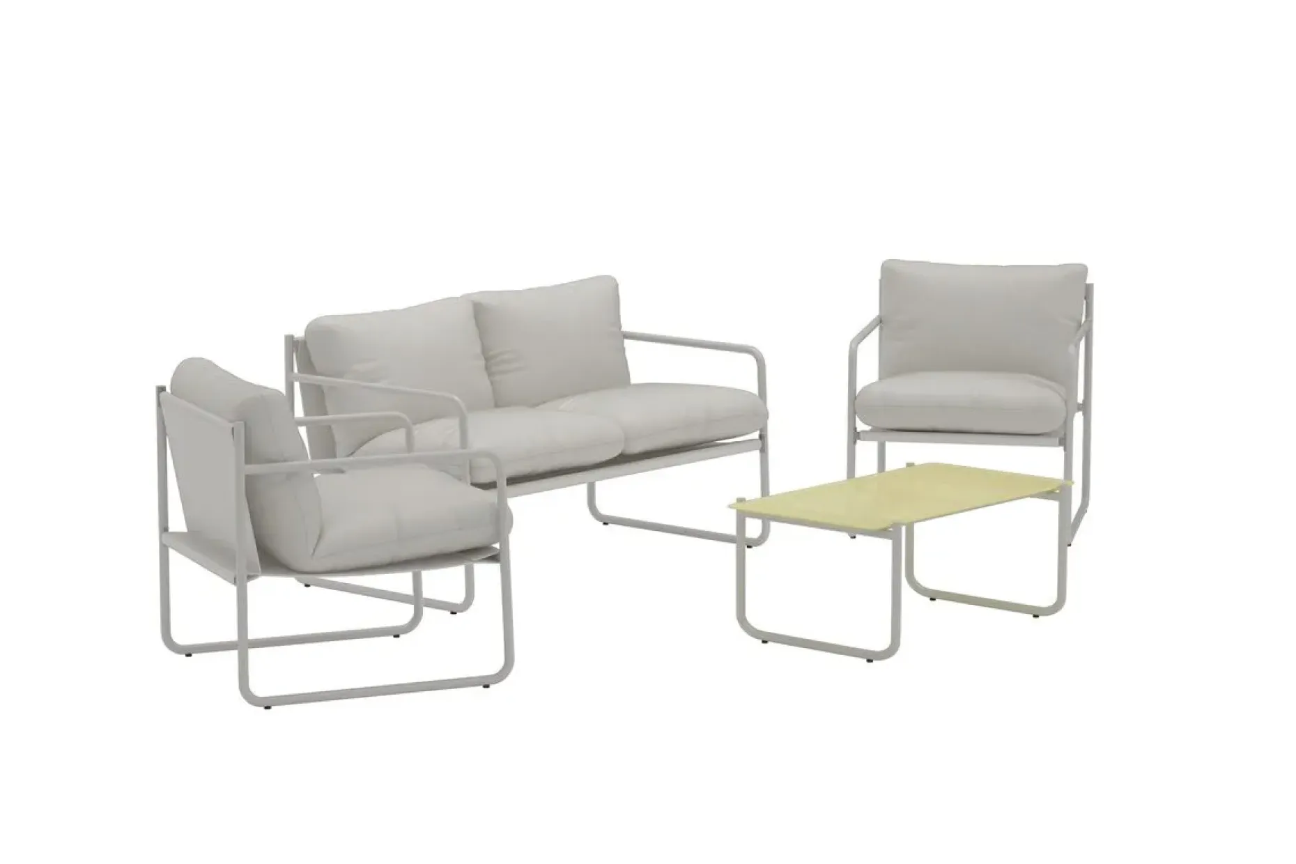 Thassos sofagruppe 2-seters sofa + 2 lenestoler med bord utendørs