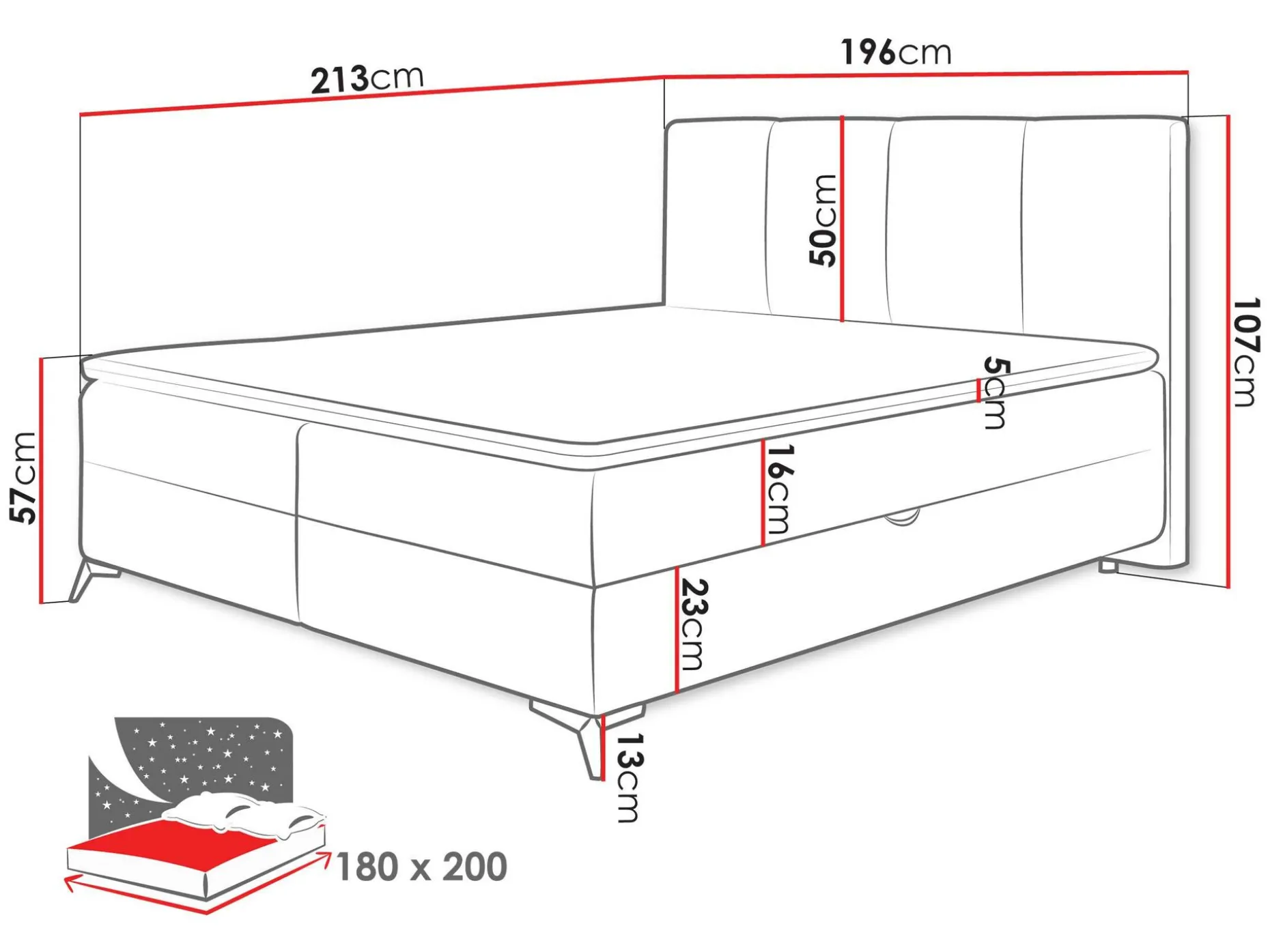 Thoros Komplett Sengepakke 180x200 cm Kontinentalseng med Oppbevaring