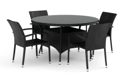 Thor utendørs rund spisegruppe 140 cm med 4 Thor Light utefåtøljer