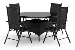 Thor utendørs rund spisegruppe 140 cm med 4 Monaco Light regulerbare stoler