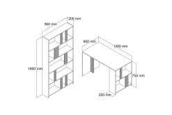Timiza Skrivebord 120 cm med Oppbevaringshylle + Bokhylle