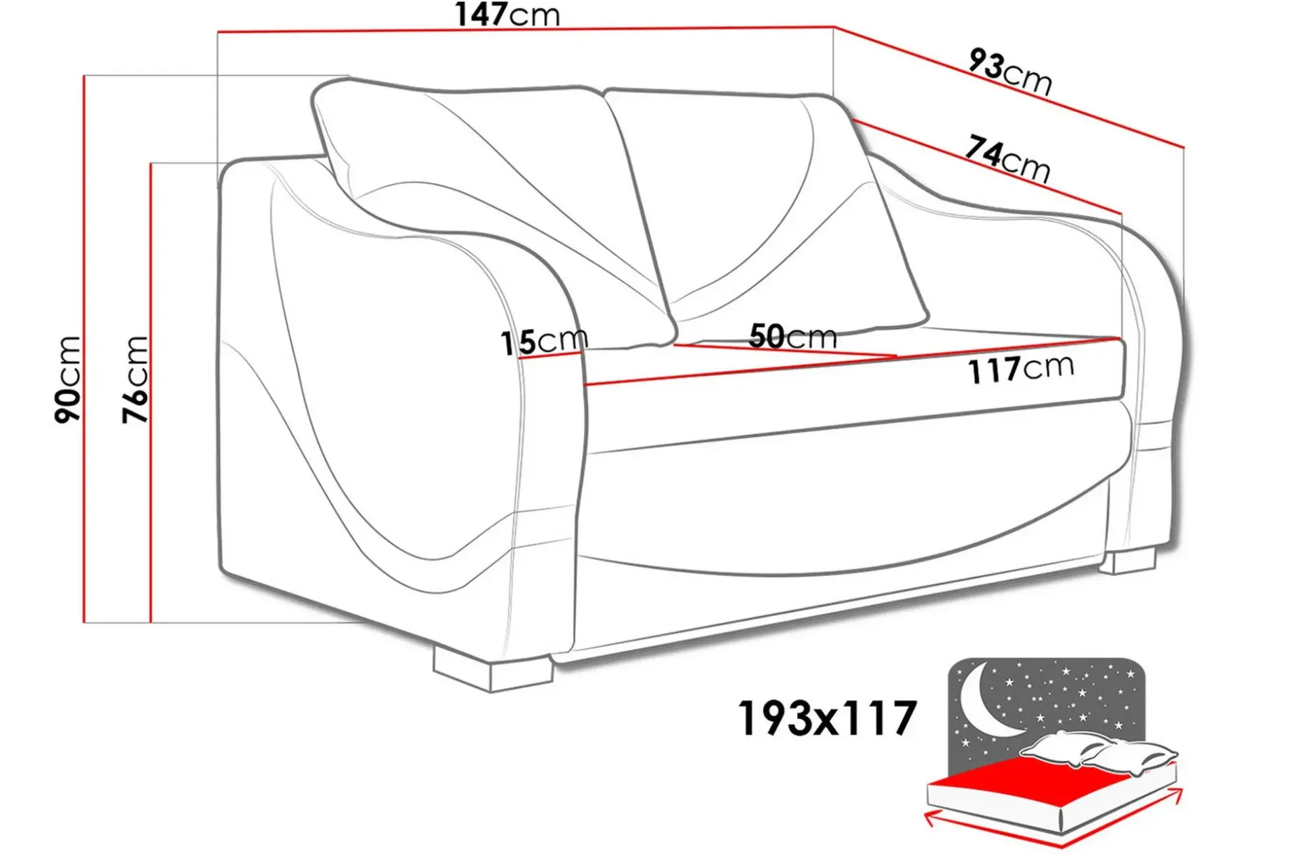 Tina Sovesofa 147x74x90 cm