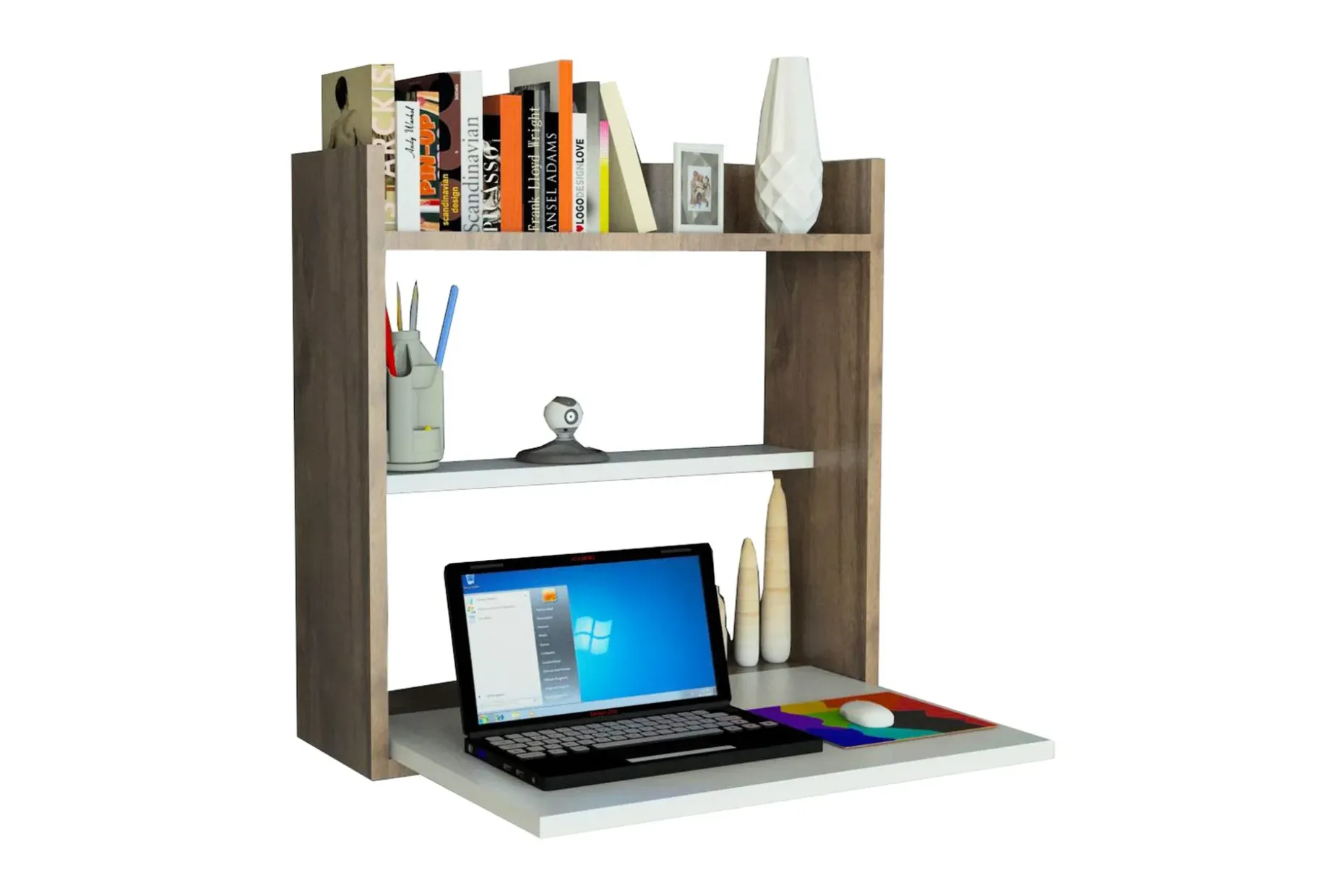 Toppley Veggskrivebord 60 cm med Oppbevaring Hyller