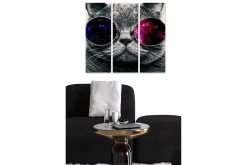 Trelerretsbilde 3-delt 50x70 cm - Grå katt med store solbriller som reflekterer en galakse