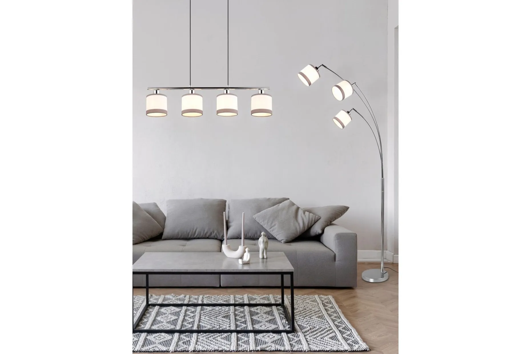 Trio Lighting Davos Taklampe 4L E14 Krom/Hvit