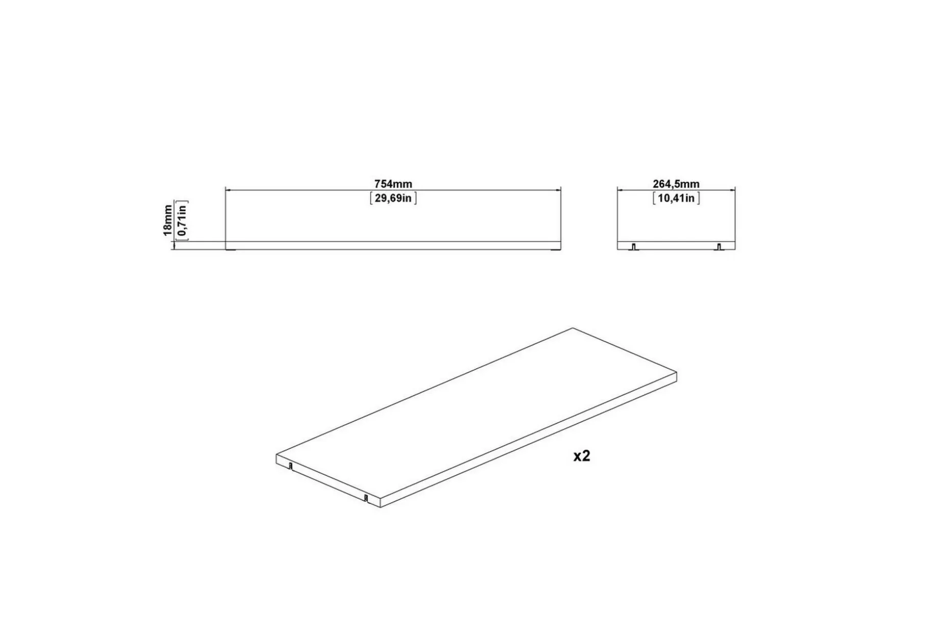 Trysil Hylleplate 75,4x26,45 cm