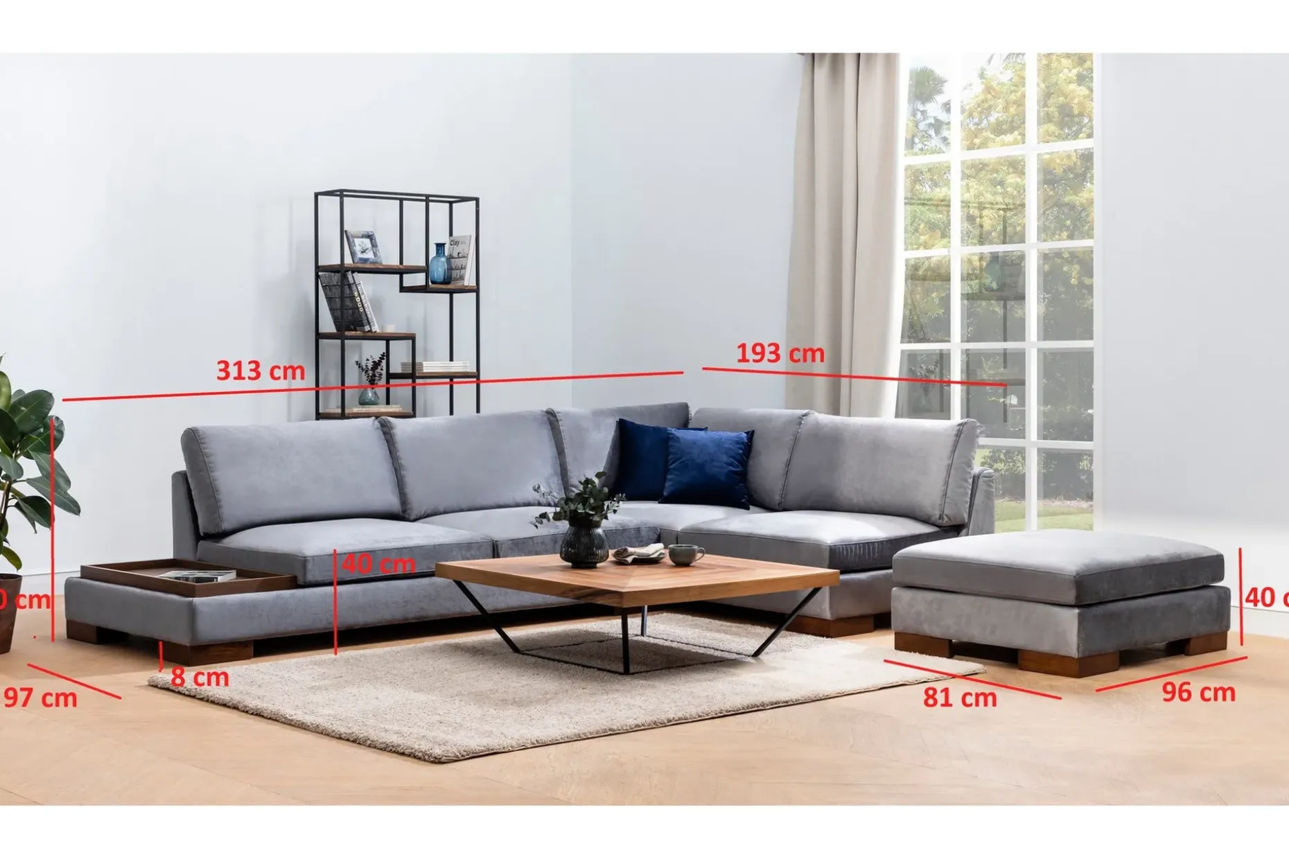 Tulima Sofa med Sjeselong m Krakk Høyre