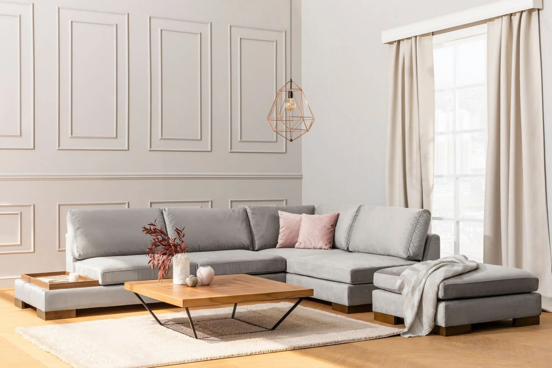 Tulima Sofa med Sjeselong m Krakk Høyre