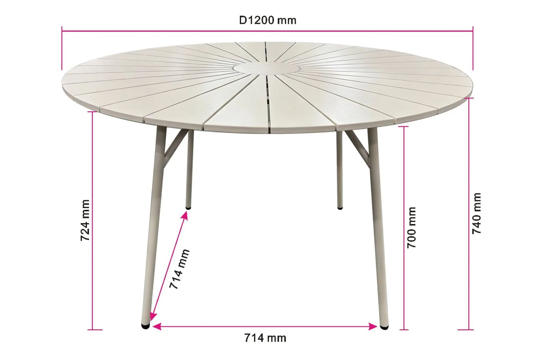 Tunis spisebord utendørs 120 cm rundt