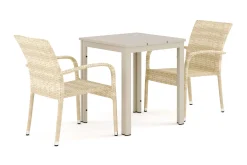 Tunis utendørs caféssett 70x70 cm med 2 Thor Light uterlenestoler