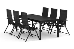 Tunis utendørs spisegruppe, uttrekkbar 205/305x90 cm, med 6 regulerbare stoler