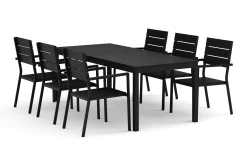 Tunis utendørs spisegruppe, uttrekkbar 205/305x90 cm med 6 Tunis stablestoler