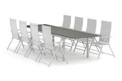 Tunis utendørs spisegruppe, uttrekkbar 205/305x90 cm med 8 regulerbare stoler
