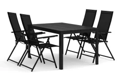 Tunis utendørs spisegruppe 140x90 cm med 4 Sanna posisjonsstoler