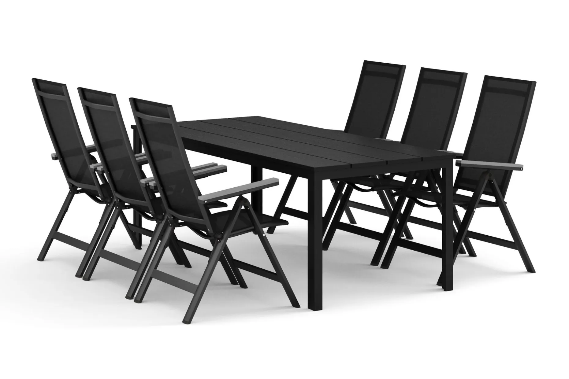 Tunis utendørs spisegruppe 205x90 cm med 6 Monaco Light regulerbare stoler