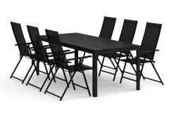 Tunis utendørs spisegruppe 205x90 cm med 6 Sanna posisjonsstoler