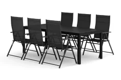 Tunis utendørs spisegruppe 205x90 cm med 6 regulerbare stoler