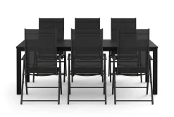 Tunis utendørs spisegruppe 205x90 cm med 6 regulerbare stoler