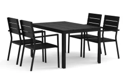 Tunis utendørs spisegruppe 140x90 cm med 4 Tunis stablebare stoler