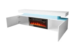TV-benk Glenndale med oppbevaring + LED-kamin + Belysning 190 cm
