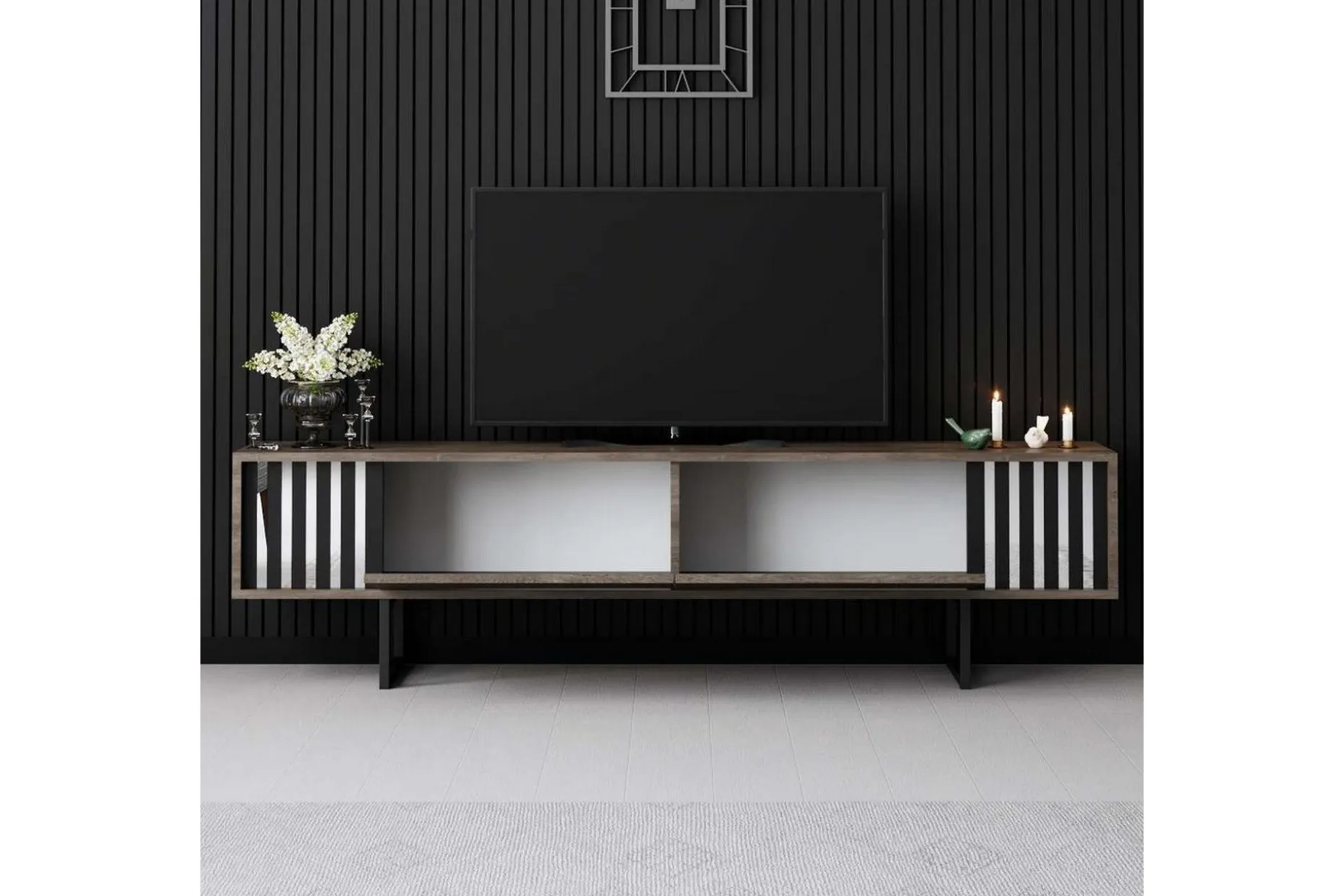 TV-bord Krom Linje Valnøtt / Svart