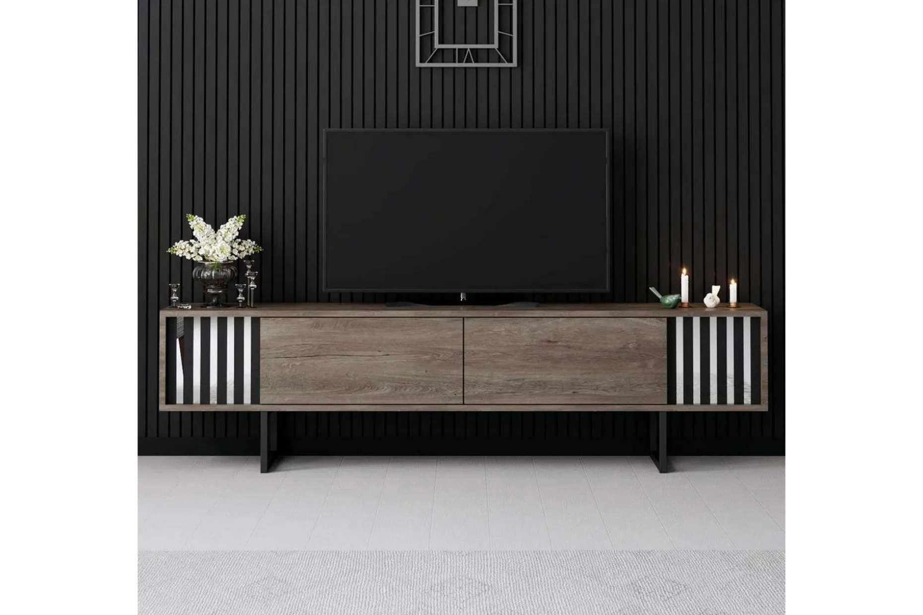 TV-bord Krom Linje Valnøtt / Svart
