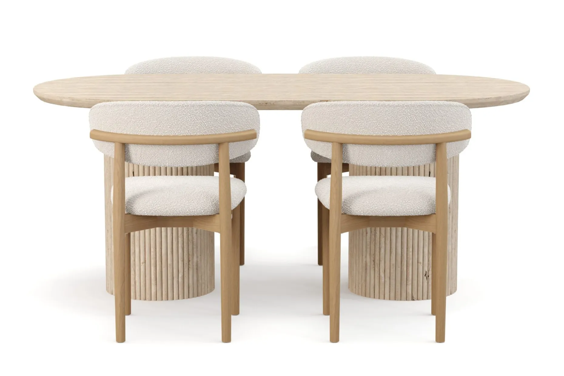 Uppveda Spisebord med travertin-look med 4 stk Jaiveer Spisestoler