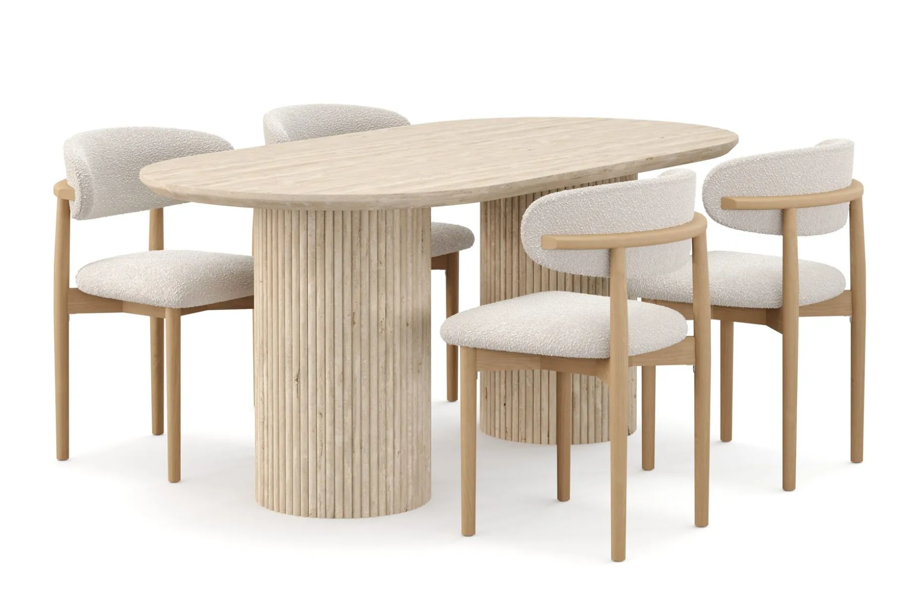 Uppveda Spisebord med travertin-look med 4 stk Jaiveer Spisestoler