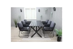 Utendørs møbelgruppe 190 cm Bord & 6 Levanto grå stoler Svart
