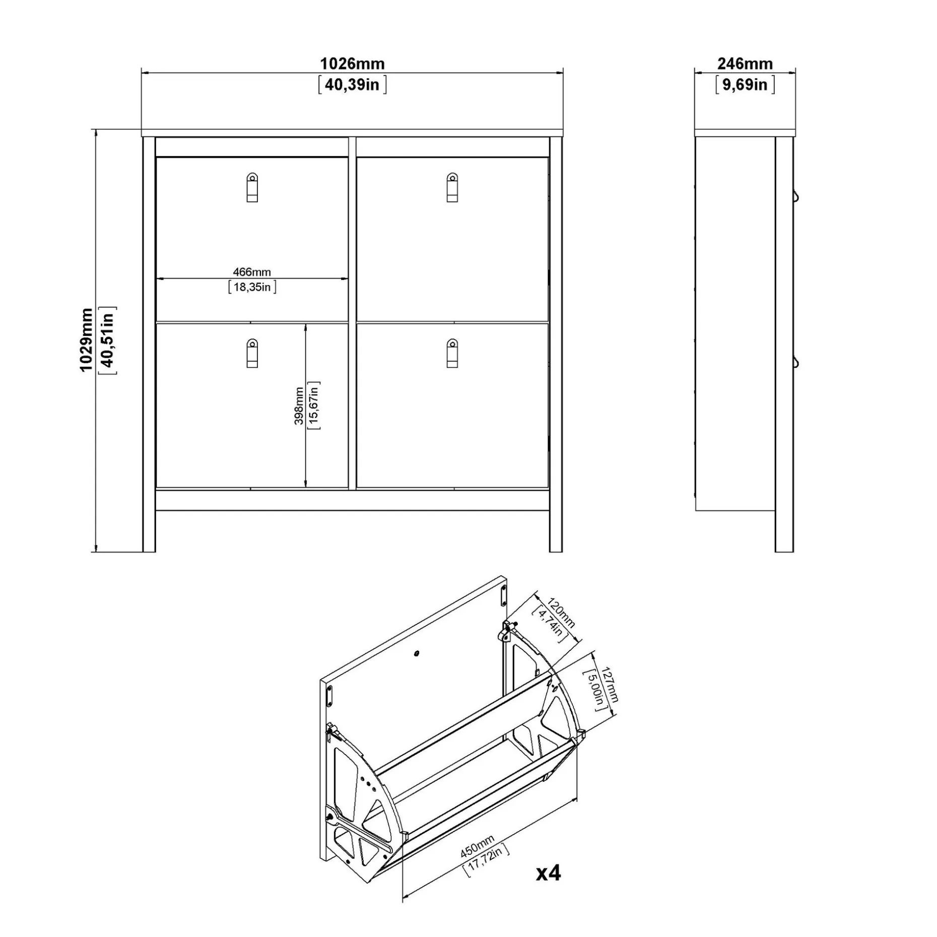 Vallvidera Skoskap med 4 rom 103x25x103 cm