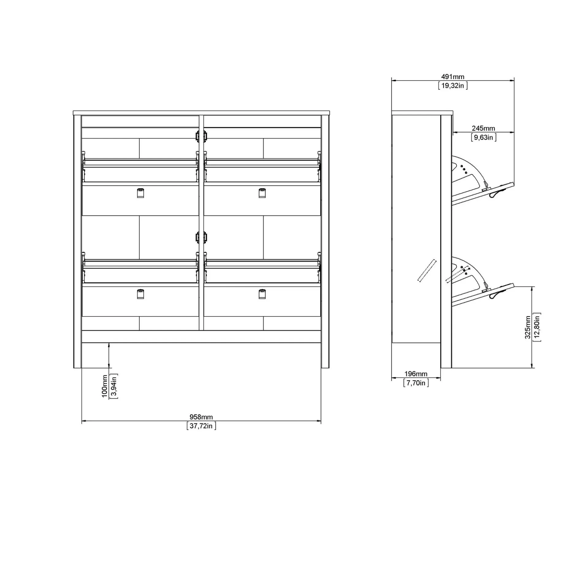 Vallvidera Skoskap med 4 rom 103x25x103 cm